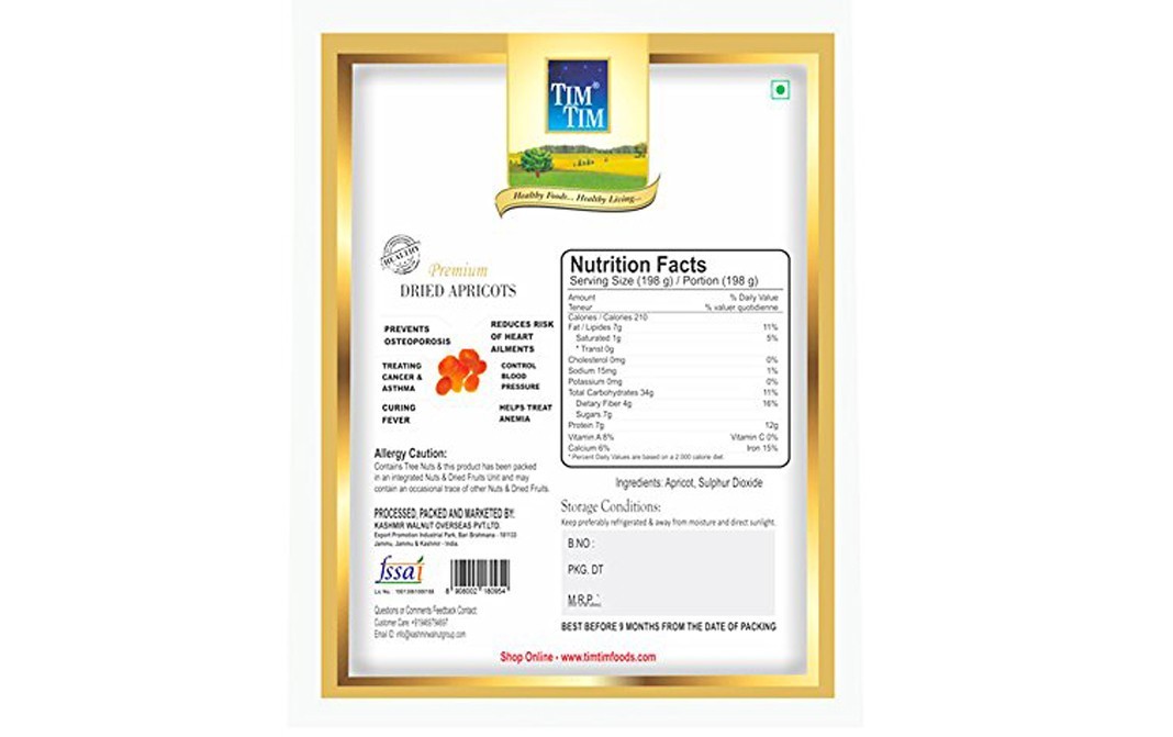 Tim Tim Premium Dried Apricots    Box  200 grams